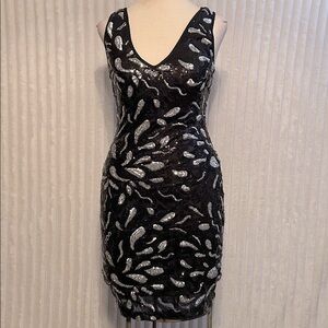 Allover sequin V-neck sleeveless cocktail party girl dress sz S glitzy glamour